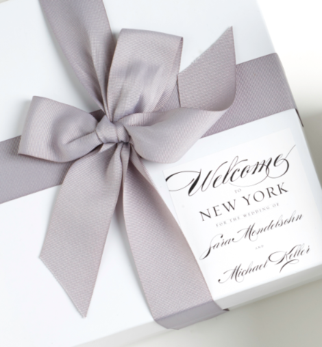 Rigid Gift Box with Custom Label and grey silver Ribbon